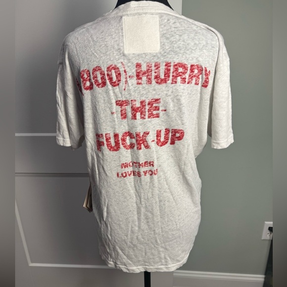 Mother Denim The Rowdy Tee in Technophobia White cotton linen oversized - Picture 2 of 8